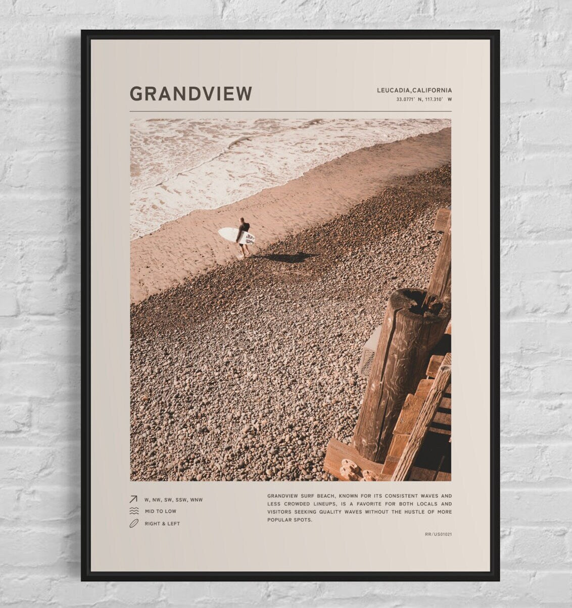 Grandview Surf Spot Print - Encinitas surfing, San Diego Surfing Art, California Coast Poster, Surfer Beach Wall Art, Surfing Gift