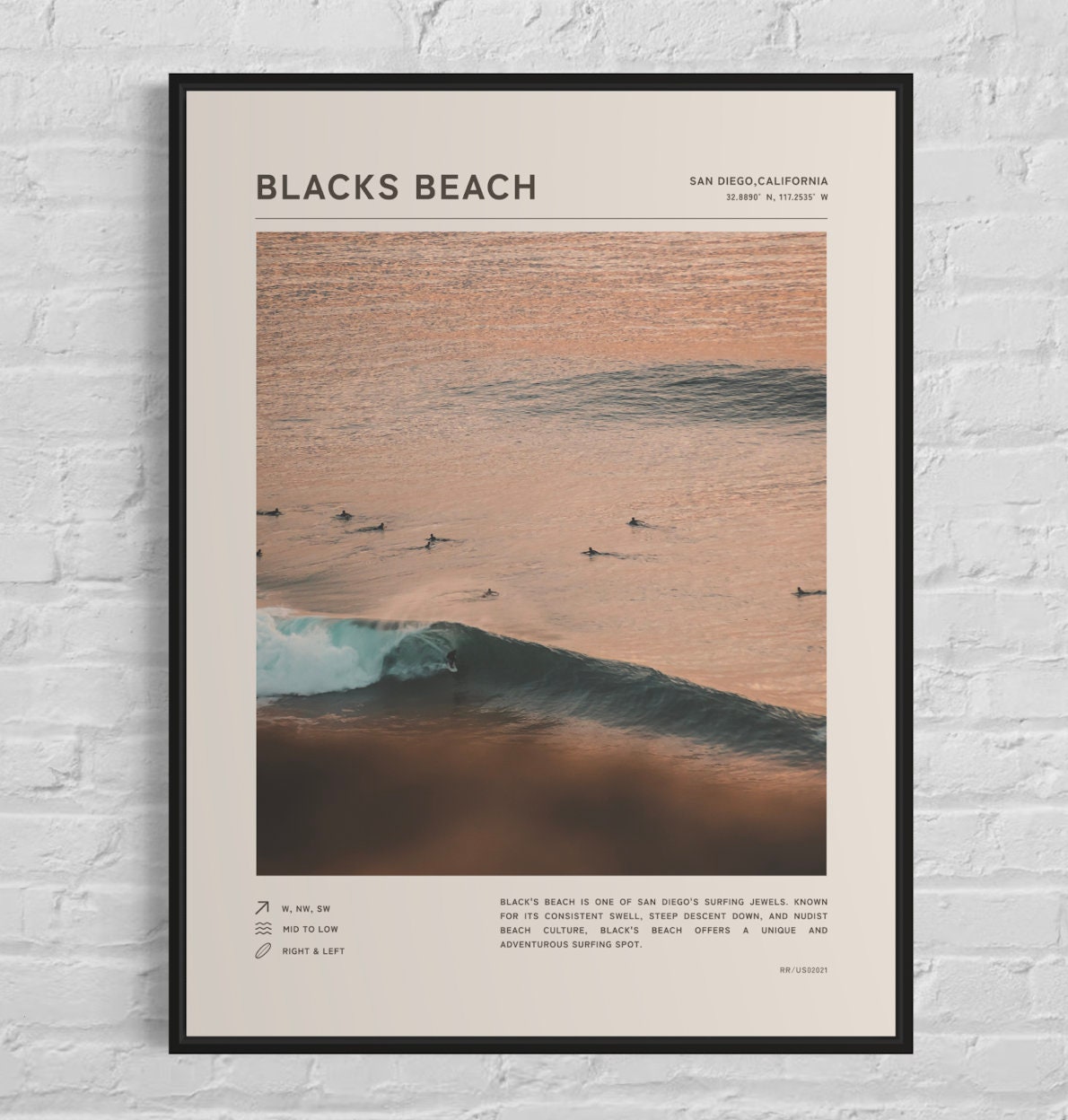 Blacks Beach Surf Poster - Surfing Wall Art, Wall Art Prints Surfing Print Beach Decor Coastal Decor Surfer Gift