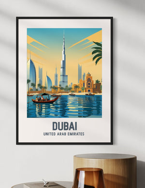 Dubai UAE Travel Print - Modern Skyline and Desert Oasis Poster - Best Coast Prints