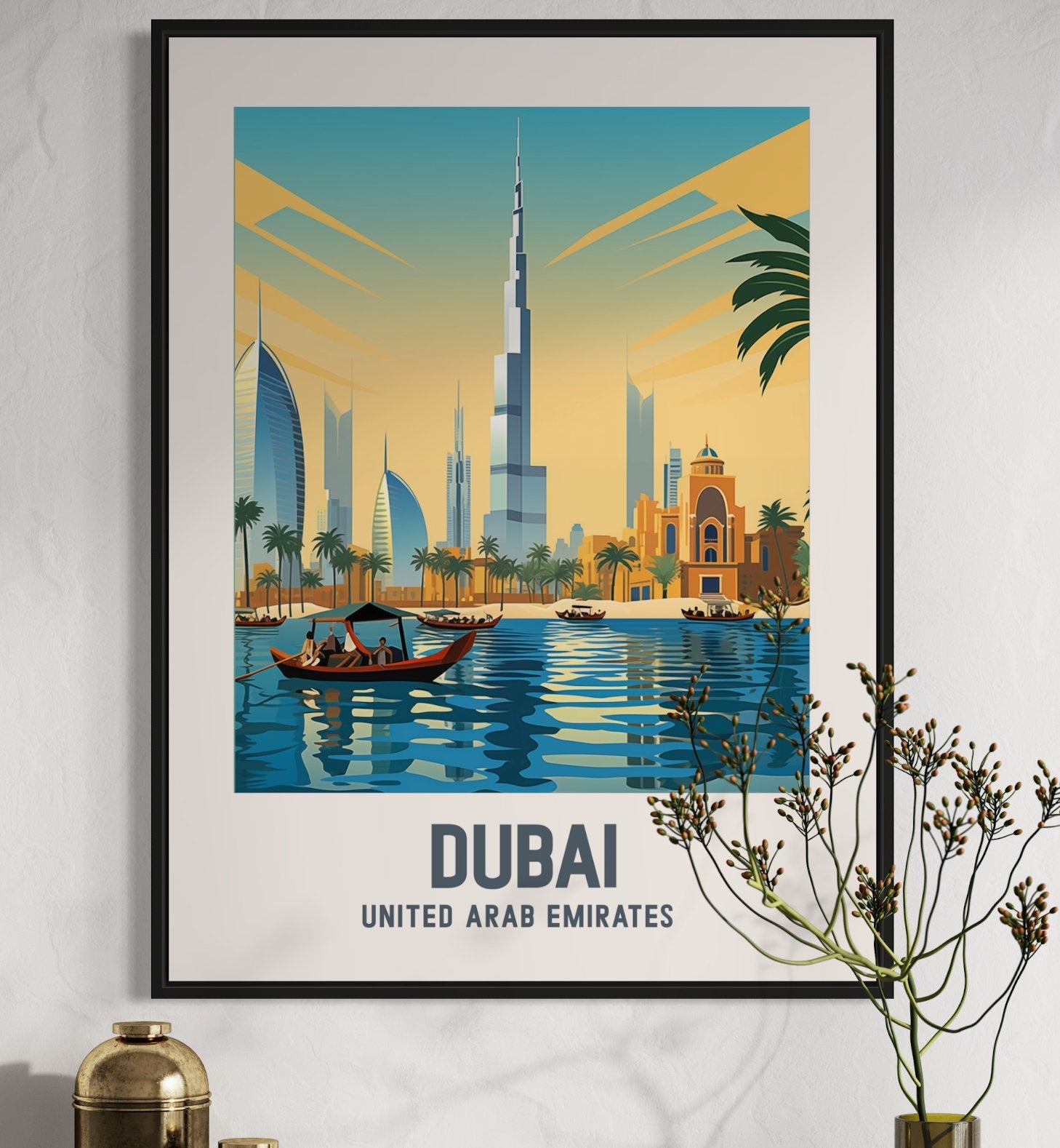 Dubai UAE Travel Print - Modern Skyline and Desert Oasis Poster - Best Coast Prints