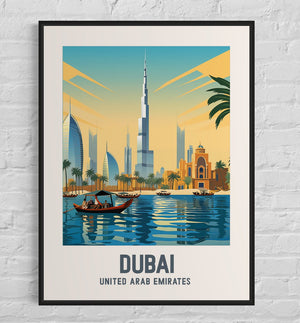 Dubai UAE Travel Print - Modern Skyline and Desert Oasis Poster - Best Coast Prints