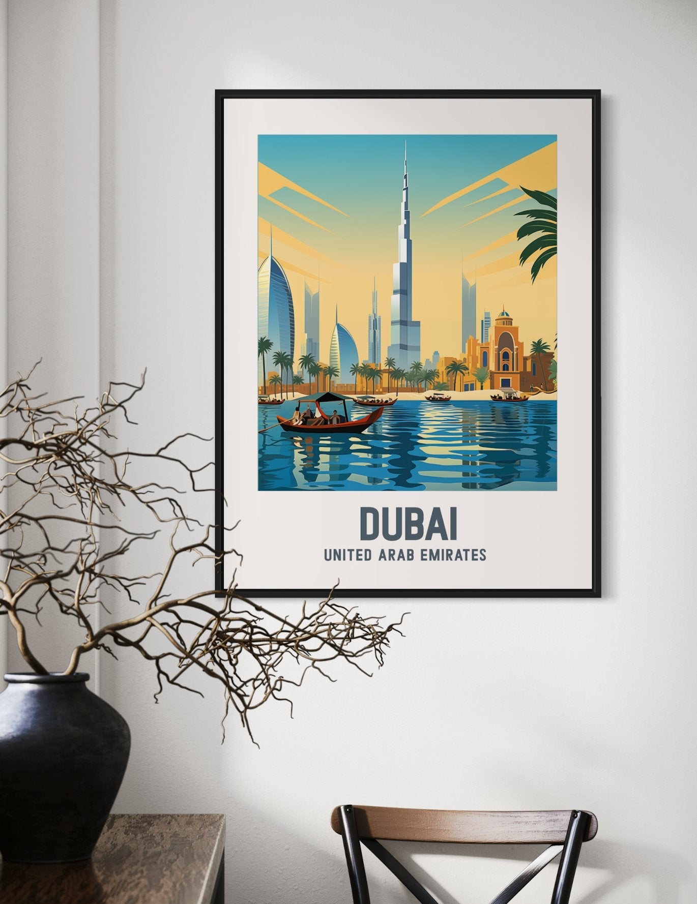 Dubai UAE Travel Print - Modern Skyline and Desert Oasis Poster - Best Coast Prints