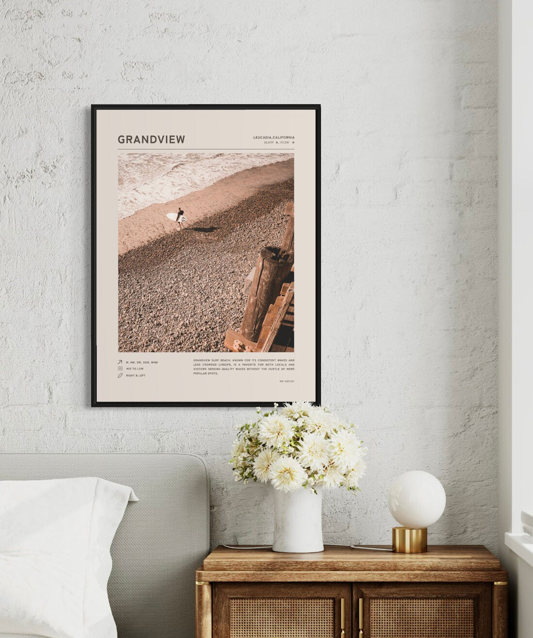 Grandview Surf Spot Print - Encinitas surfing, San Diego Surfing Art, California Coast Poster, Surfer Beach Wall Art, Surfing Gift