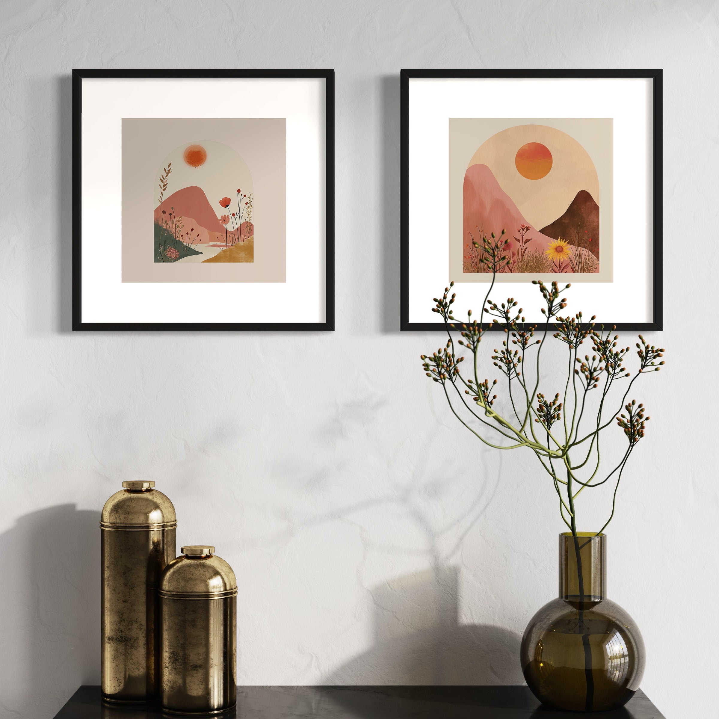 Amber Meadows - Square Print Series of 12 boho mountains rivers flowers farmhouse kids rooms dusty mellow vibe pink