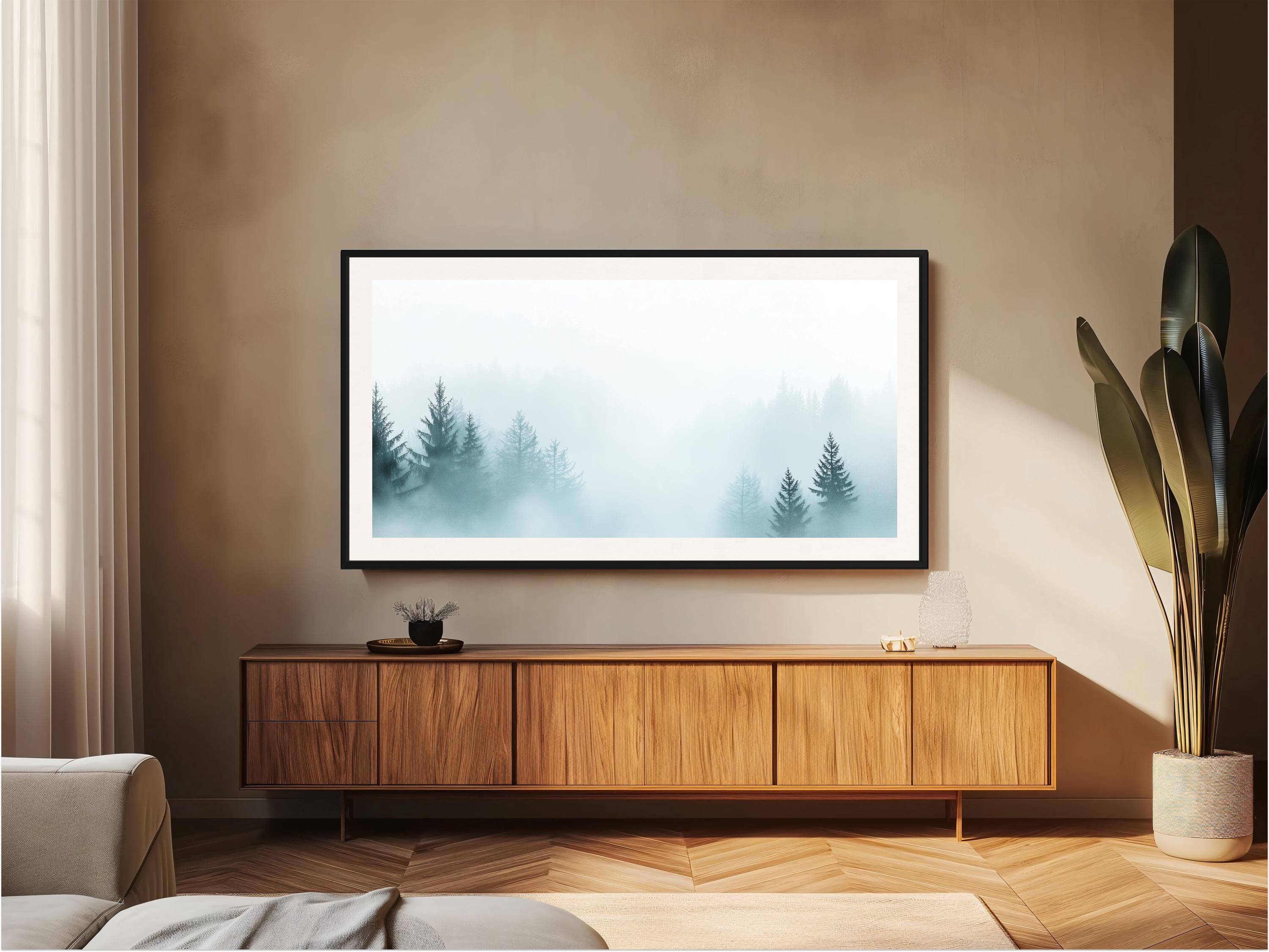 Samsung Frame TV Art | Winter Fog Forest - Minimalist Landscape