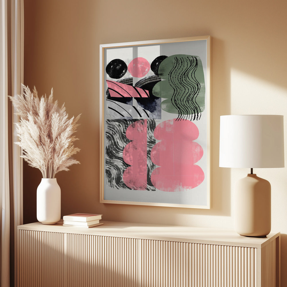 Abstract Shape Collage In Pink
