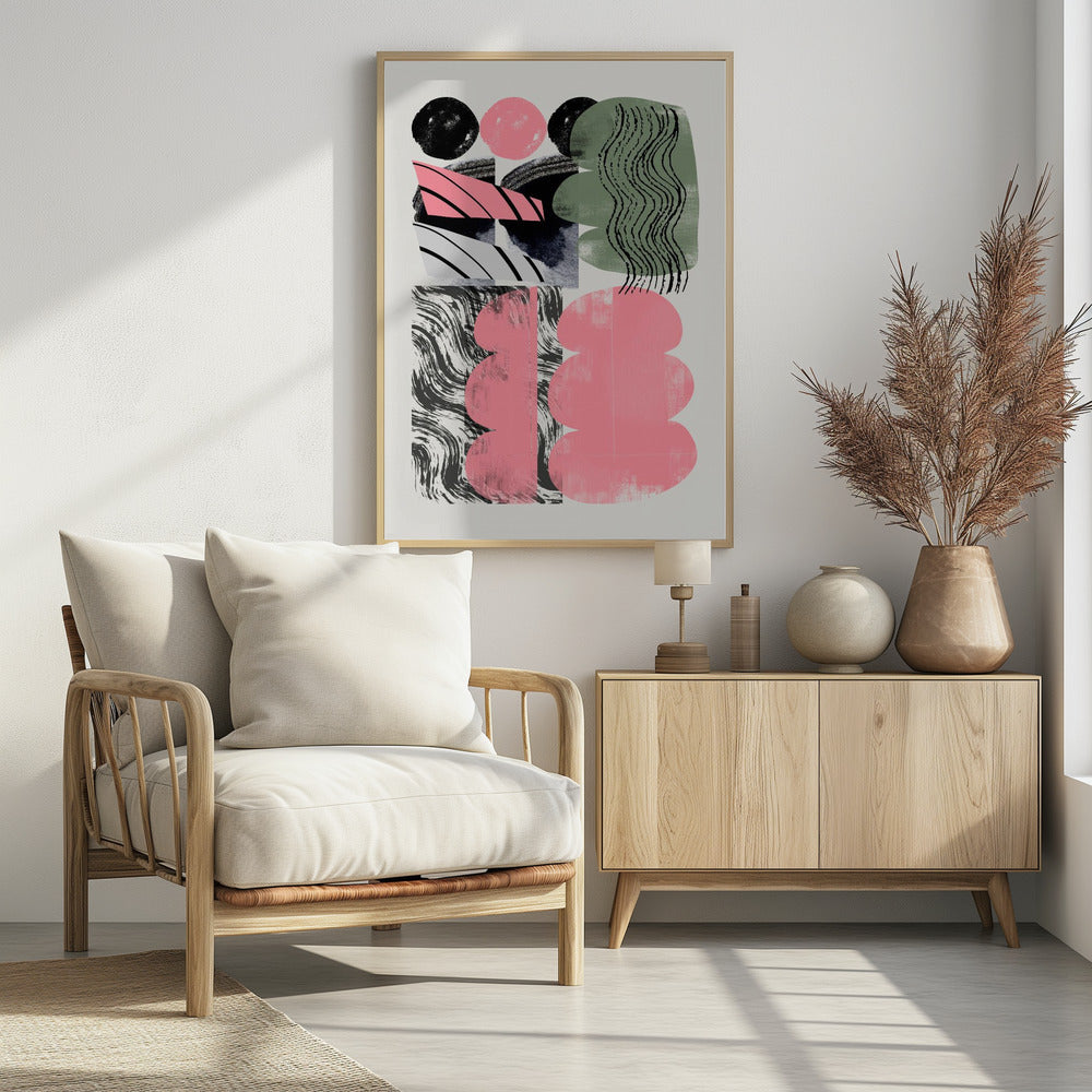 Abstract Shape Collage In Pink